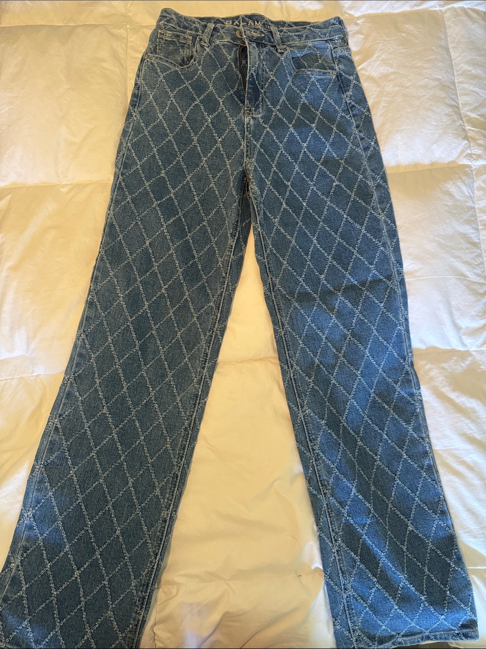 Diamond Quilted Pattern Blue Jeans
